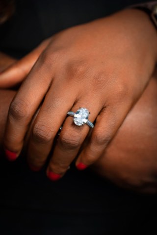 Close-up of the engagement ring